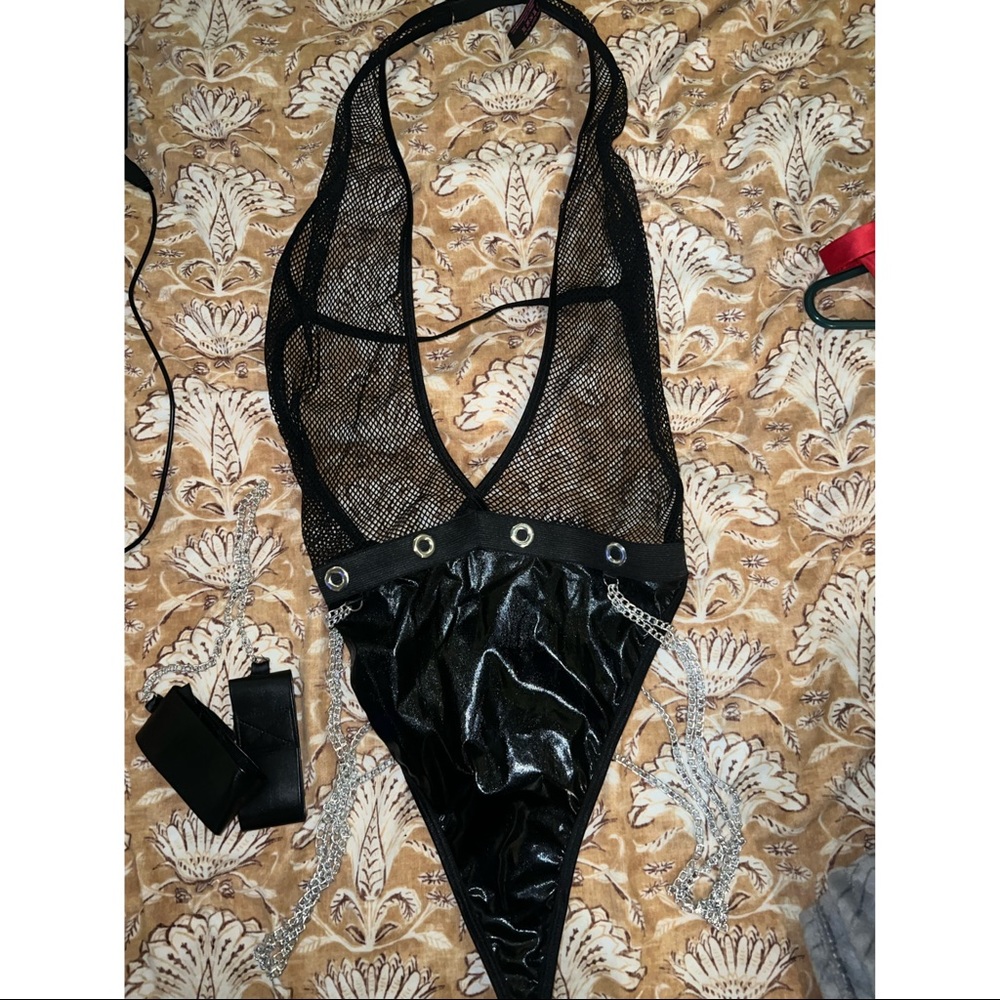 Leather/Fishnet Lingerie bodysuit
